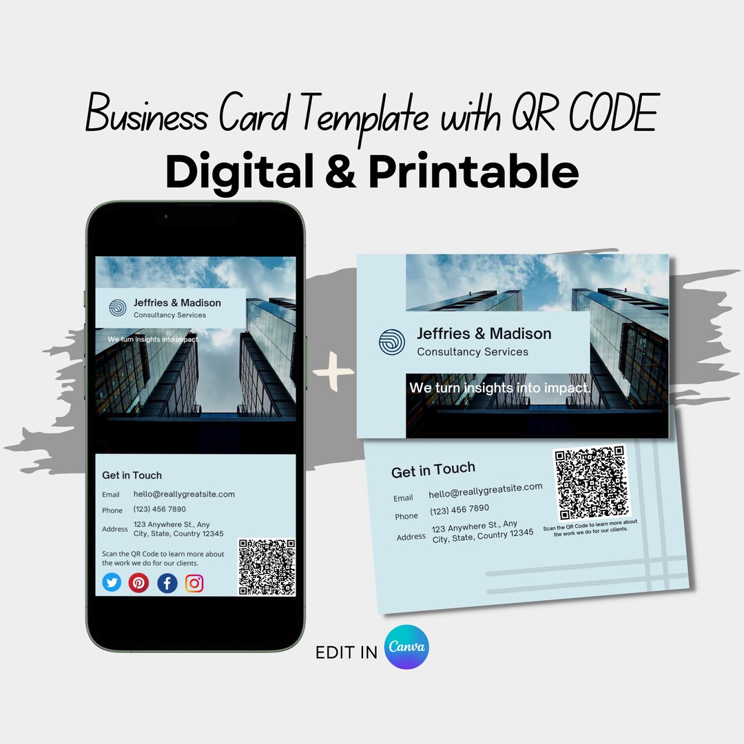 Digital & Printable QR Code Business Card, Business Card Template, QR