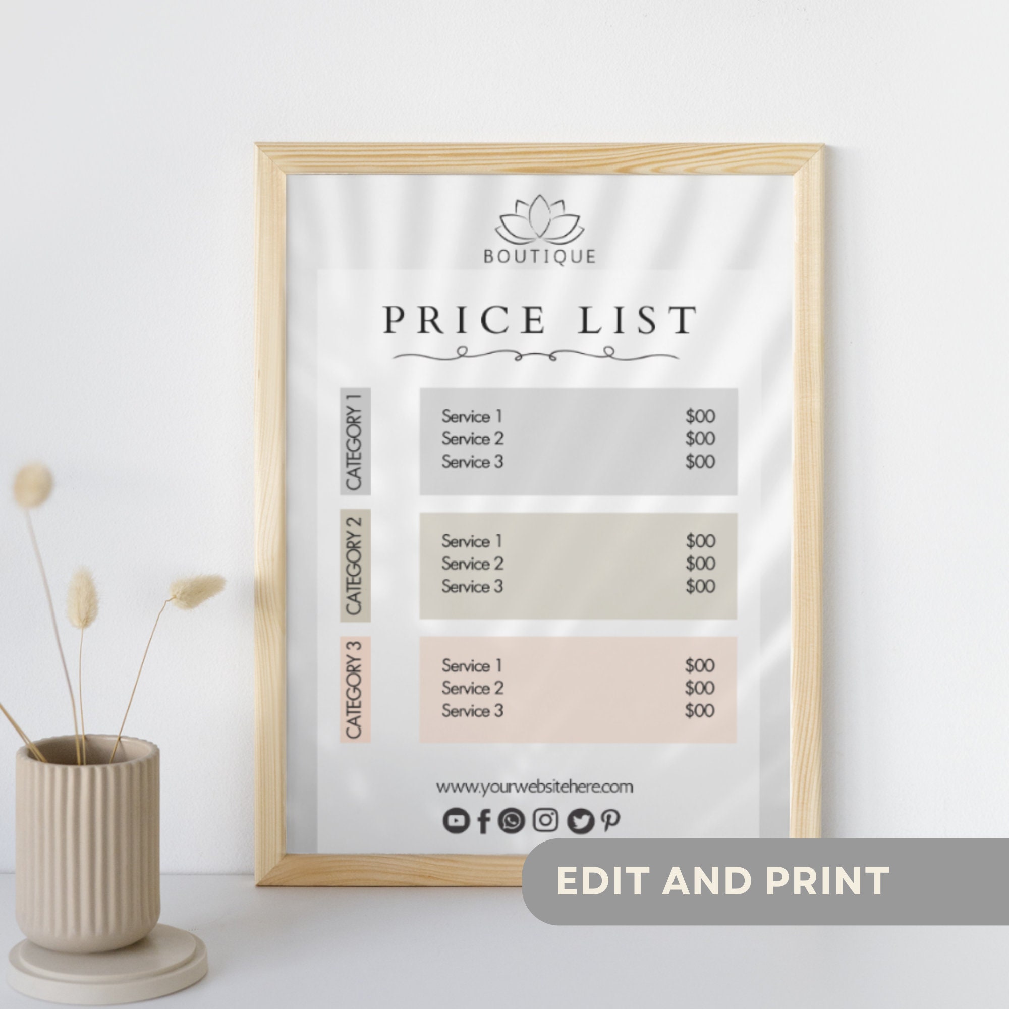 Boutique Price List Template, Digital & Printable, Business Price List, Social Media Sign ...