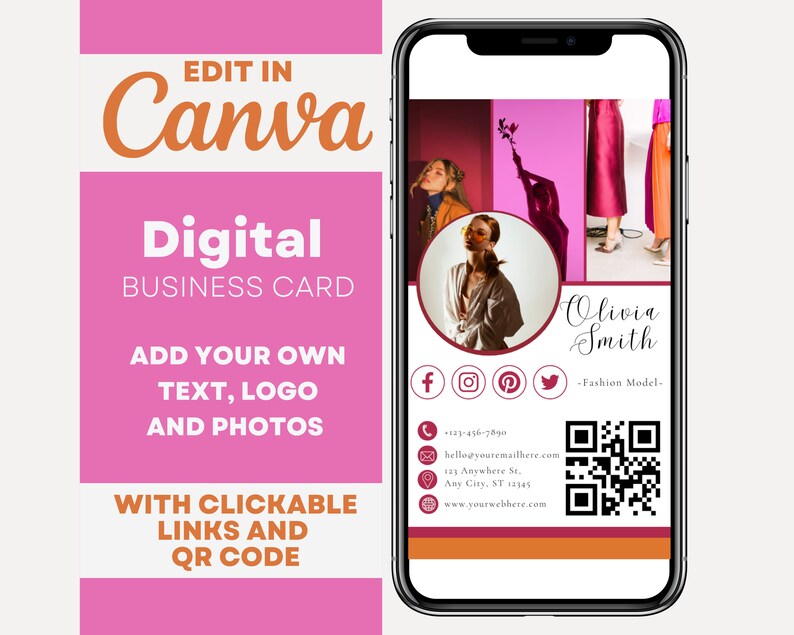 Digital Business Card Canva Template With QR Code & Clickable Etsy