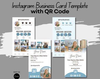 Instagram Business Cards, Realtor Business Card, Editable Business Card Template, QR Code Business Card, IG Business Card Design, Instagram