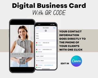 Digital Business CARD With QR CODE, Editable Canva Template, Contact Information Scannable Digital Card, Modern Realtor Business Card