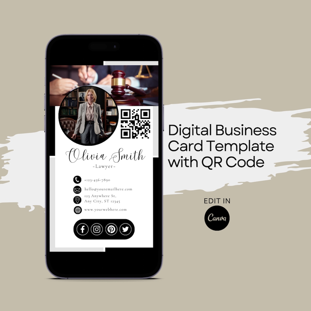 QR Code Digital Business Card Template, Lawyer Business Card, QR Code ...