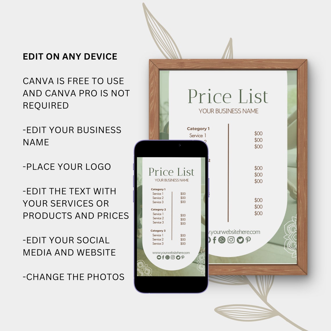 Price List, Price List Template, Digital & Printable, Business Price ...