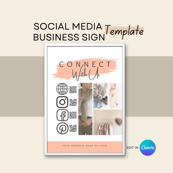 Boutique Business Sign Template, Social Media Sign, QR Code Sign, Connect Whit Us Sign, Small Business Sign, Instagram Sign, Boutique Flyer