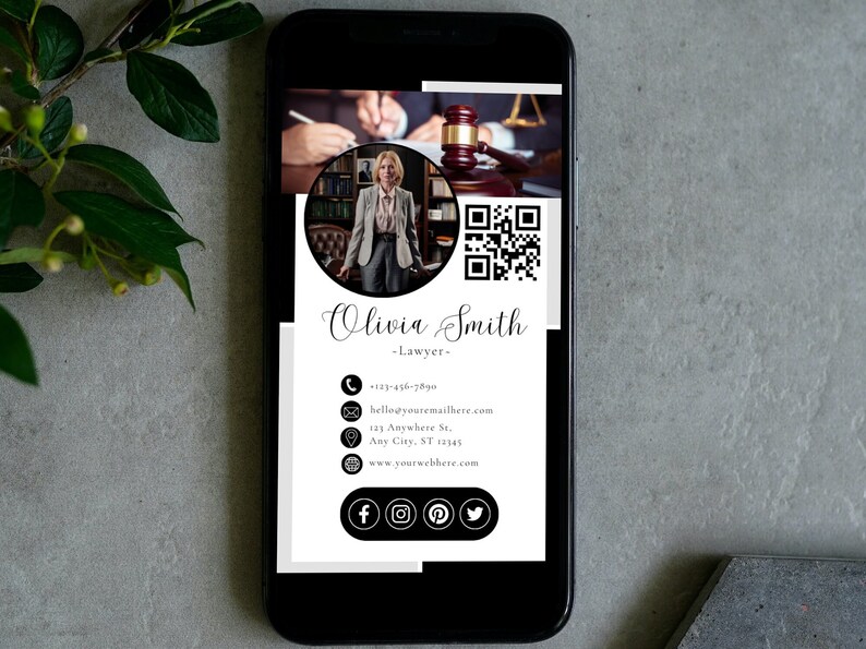 QR Code Digital Business Card Template Lawyer Business Card Etsy