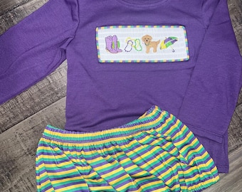 Mardi Gras Smocked Boy Diaper Set