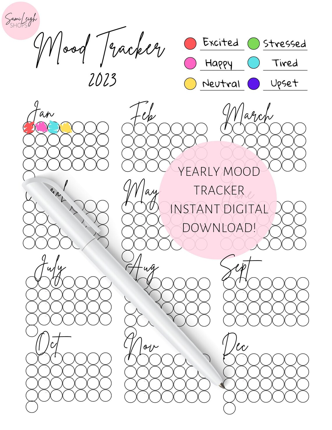 MOOD TRACKER PRINTABLE, Customize, Mood Calendar, Kids, Yearly Calendar, Yearly Planner ...