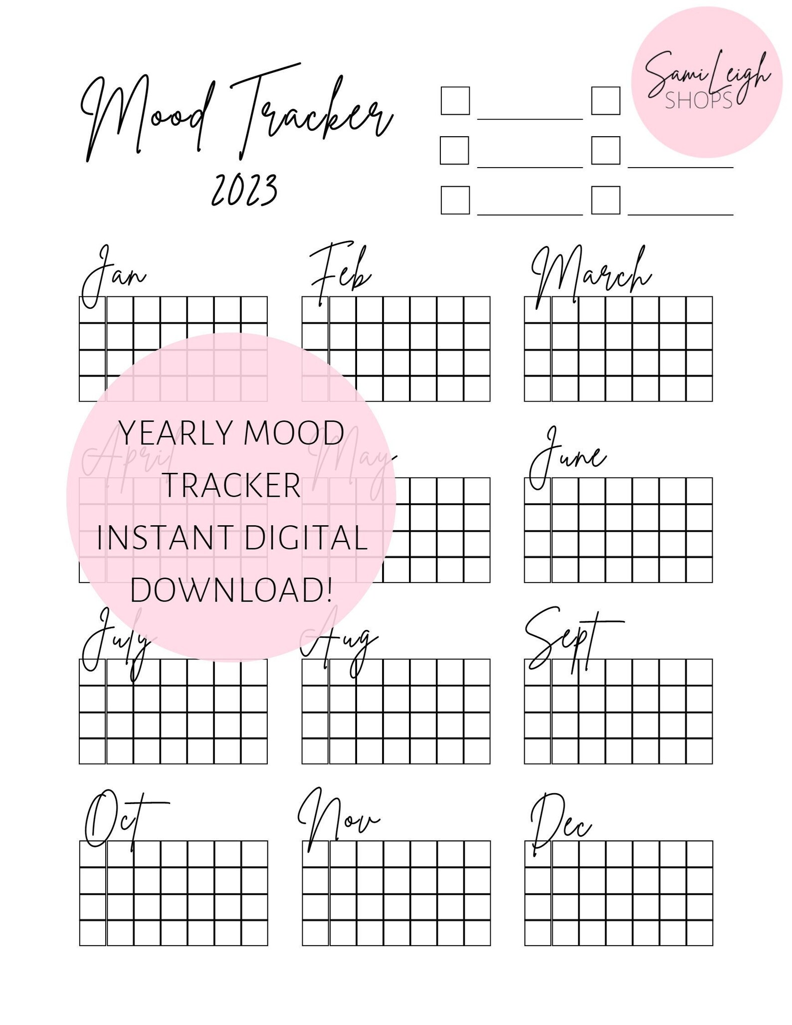 MOOD TRACKER PRINTABLE, New Years Planner, Customize, Mood Calendar, Kids, Yearly Calendar ...