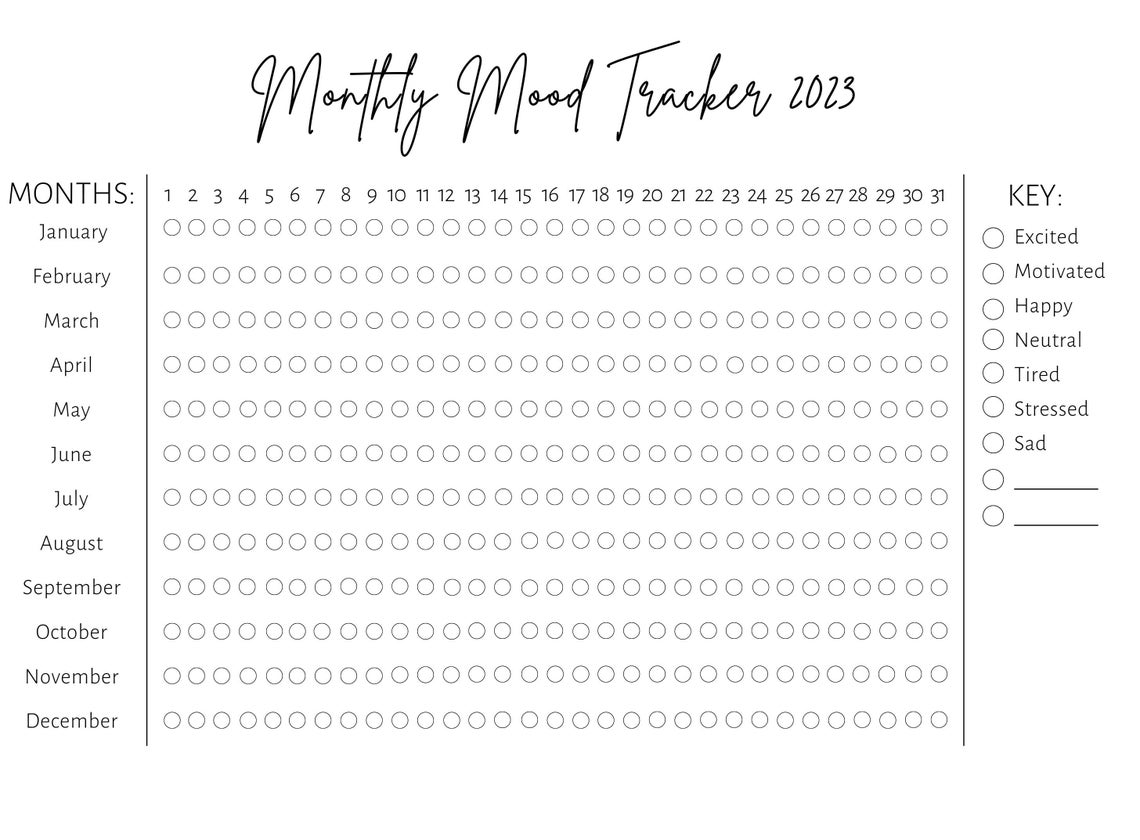 MOOD TRACKER PRINTABLE, Customize, Mood Calendar, Kids, Yearly Calendar, Yearly Planner ...