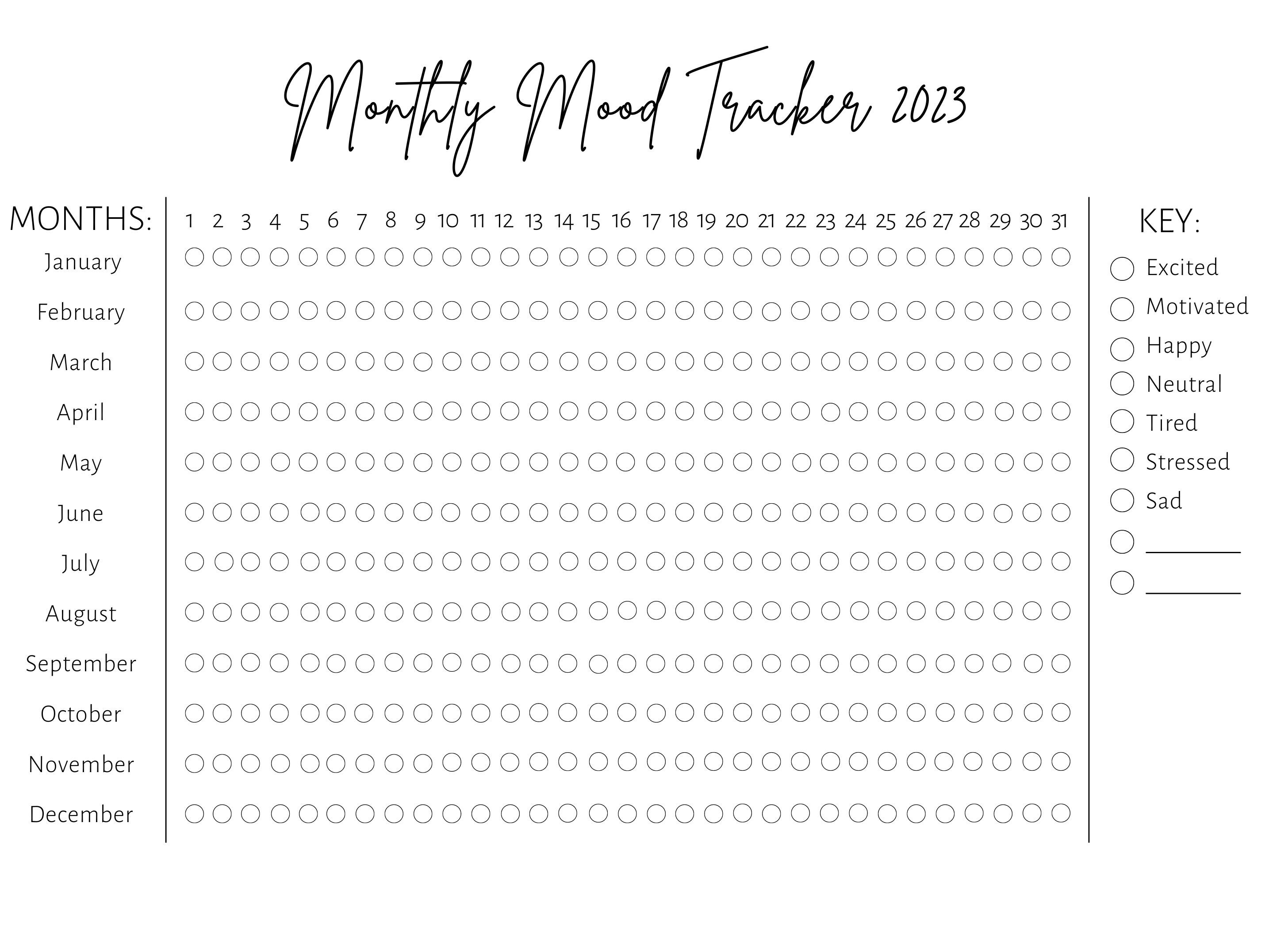 MOOD TRACKER PRINTABLE, Customize, Mood Calendar, Kids, Yearly Calendar, Yearly Planner ...