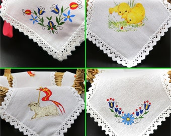 Easter Basket Liner | 4 Designs Available | White Lace Edge | 56cm x 56cm (22in x 22in) | Handmade in Poland | 100% Cotton