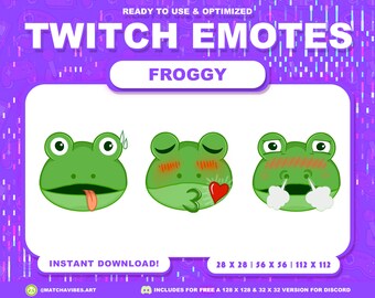Twitch Emotes/ Bit Emotes / Frog Collection / Frog / Kawaii / Streamer / Purple  / Froggy