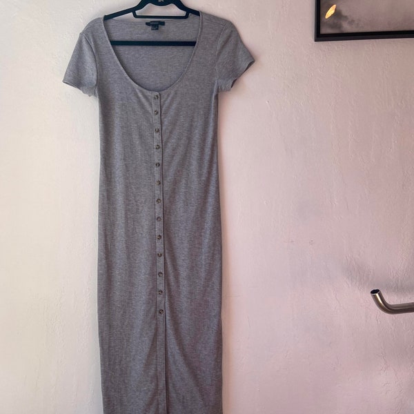 Long Fitted Gray Casual Midi Dress