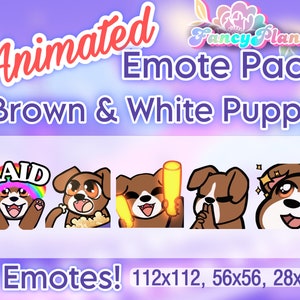 5 Brown and White Puppy Animated Twitch Emotes Pack, Twitch Sub Emotes, Discord Emotes, Text Emotes, Animated Emotes, Cute Dog Emotes