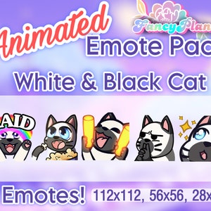 5 White and Black Cat Animated Twitch Emotes Pack, Twitch Sub Emotes, Discord Emotes, Text Emotes, Animated Emotes, Cute Cat Emotes