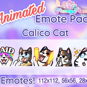 5 Calico Cat Animated Twitch Emotes Pack, Twitch Sub Emotes, Discord Emotes, Text Emotes, Animated Emotes, Cute Cat Emotes