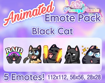 Black Cat Animated Emote Pack, Twitch Emotes, Discord Emotes, Text Emotes, Animated Emotes, Cute Cat Emotes