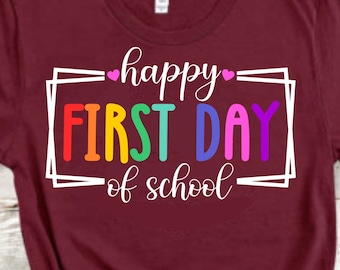 Joyeux premier jour d'école Svg, retour à l'école, Svg chemise enseignant, premier jour d'école Svg, Png sublimation
