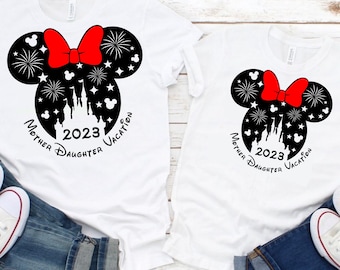 Mother Daughter Vacation SVG, EPS, DXF and Png - Minnie mouse head with castle and fireworks - Magic Kingdom Svg