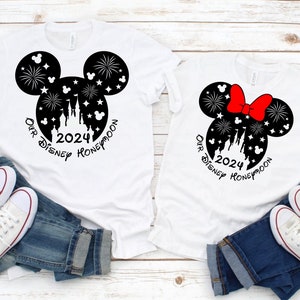 Miesiąc miodowy 2024 SVG, głowa Myszki Miki i Myszki Minnie z zamkiem i fajerwerkami, w zestawie pliki SVG, Dxf, Eps i Png