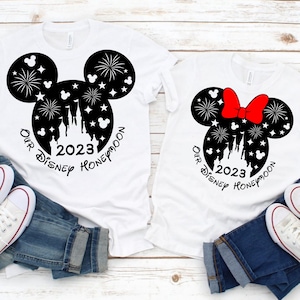 Honeymoon 2023 SVG, Mickey Mouse and Minnie Mouse head with castle and fireworks, SVG, Dxf, Eps and Png files included