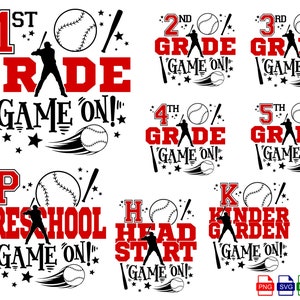 Back to school Bundle SVG Baseball Game On First Day of School kids cut file and Sublimation Preschool through 5th Grade - SVG-Dxf-Eps-Png