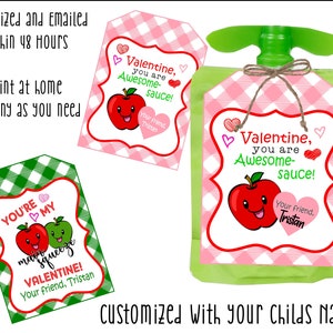 Pochette compote de pommes personnalisée étiquette Saint-Valentin - imprimable - impression à la maison - cartes de Saint-Valentin imprimables pour enfants