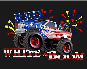 4th of July PNG, Red White and Boom PNG File, Monster Truck Png Sublimation Design, Patriotic Monster Truck Png, Digital Download