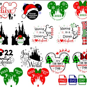 Grand Noël 2022 SVG Bundle, Mickeys très joyeux Noël svg, très joyeux Noël fête de Mickey, fichiers SVG, Dxf, Eps et Png inclus