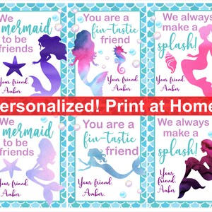 Cartes de Saint-Valentin personnalisées sirène - Imprimable - Imprimez-vous à la maison - Cartes de Saint-Valentin imprimables pour enfants