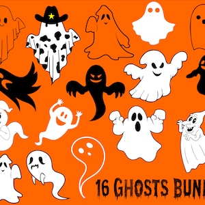 Ghost SVG Bundle, PNG, DXF l Digital Download l Halloween Svg, Png, Dxf l Cute ghost Svg, Cowboy Ghost svg, Scary Ghost svg