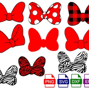 Bundle in formato SVG con fiocco Minnie, file in formato SVG, PNG, Eps e Dxf inclusi, download istantaneo
