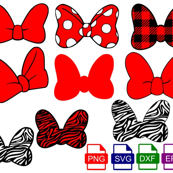 Minnie Mouse Bow SVG Bundle, Minnie Bow svg,  SVG, PNG, Eps and Dxf files included, Instant download