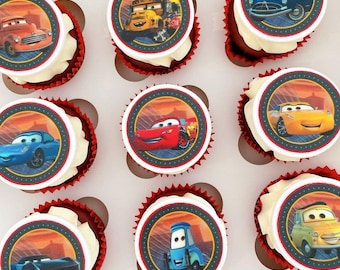 24 Edible Cars Cupcake Toppers for Boys Birthday or Girls Birthday Decorations