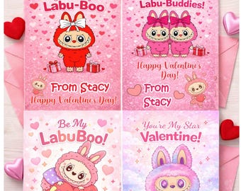 Personalized Labu Monster Valentine's Day Cards - Printable - Print at Home - Printable Valentine Cards for Kids