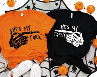 Halloween Couple Shirts SVG, She's My Trick, He's My Treat, Trick or Treat, Matching Halloween Shirts Svg - Svg, Dxf, Eps and Png