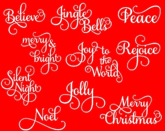 Paquete SVG de Navidad, refranes de palabras navideñas, granja de vacaciones rústico script Clip Art PNG Dxf Cricut Silhouette Studio3