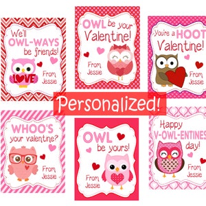 Angepasste Eulen-Valentinstagskarten - Printable - Print at Home - Druckbare Valentinstagskarten für Kinder