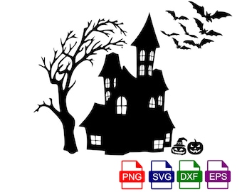 INSTANT Download. Halloween haunted house silhouette. Svg cut file and clip art for Personal and commercial use