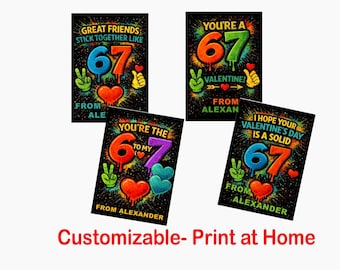 Custom 6 7 Valentine's Day Cards - Printable - Print at Home - Printable Valentine Cards for Kids