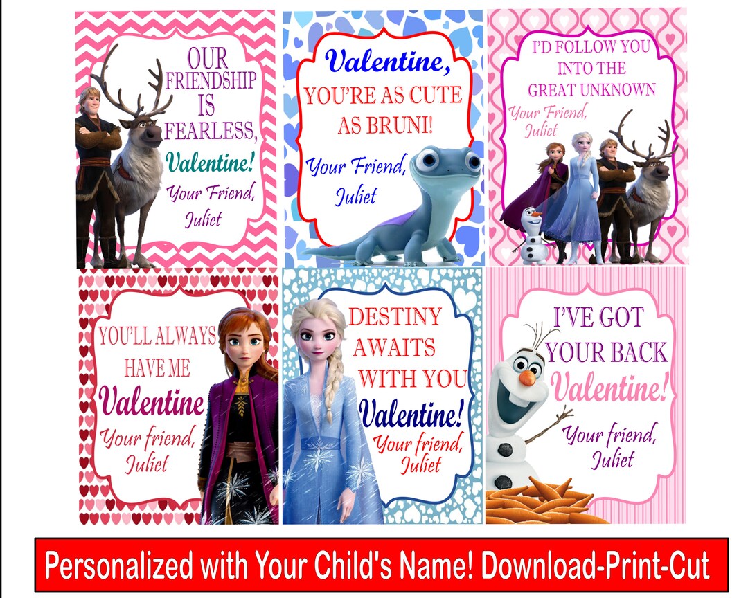 Customized Frozen 2 Valentine's Day Cards - Printable - Print at Home ...