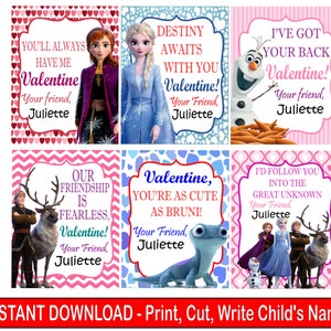 Frozen 2 Valentine&#39;s Day Cards - Printable - Instant Download Print at Home - Printable Valentine Cards for Kids