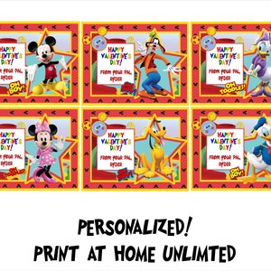 Angepasste Micky Maus Clubhaus Valentinstagskarten - druckbar - Print at Home - druckbare Valentinstagskarten für Kinder