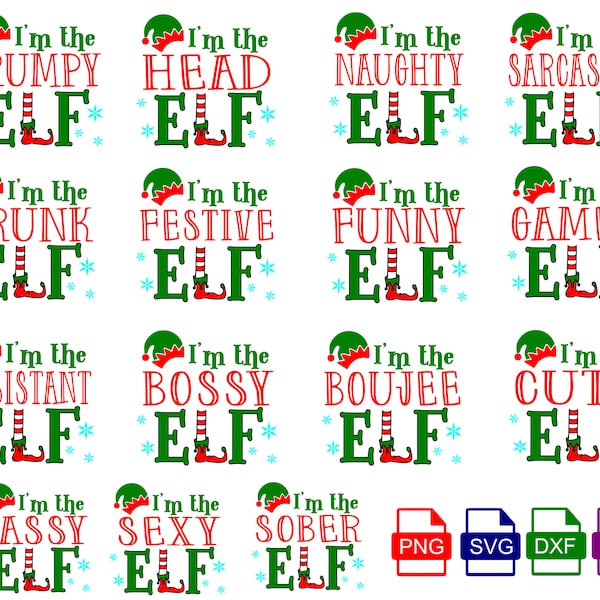 Groupe d'amis elfes, famille elfes, svg de Noël, famille elfe assortie, amis elfes assortis, elfe de famille assorti au travail, Noël en famille assorti