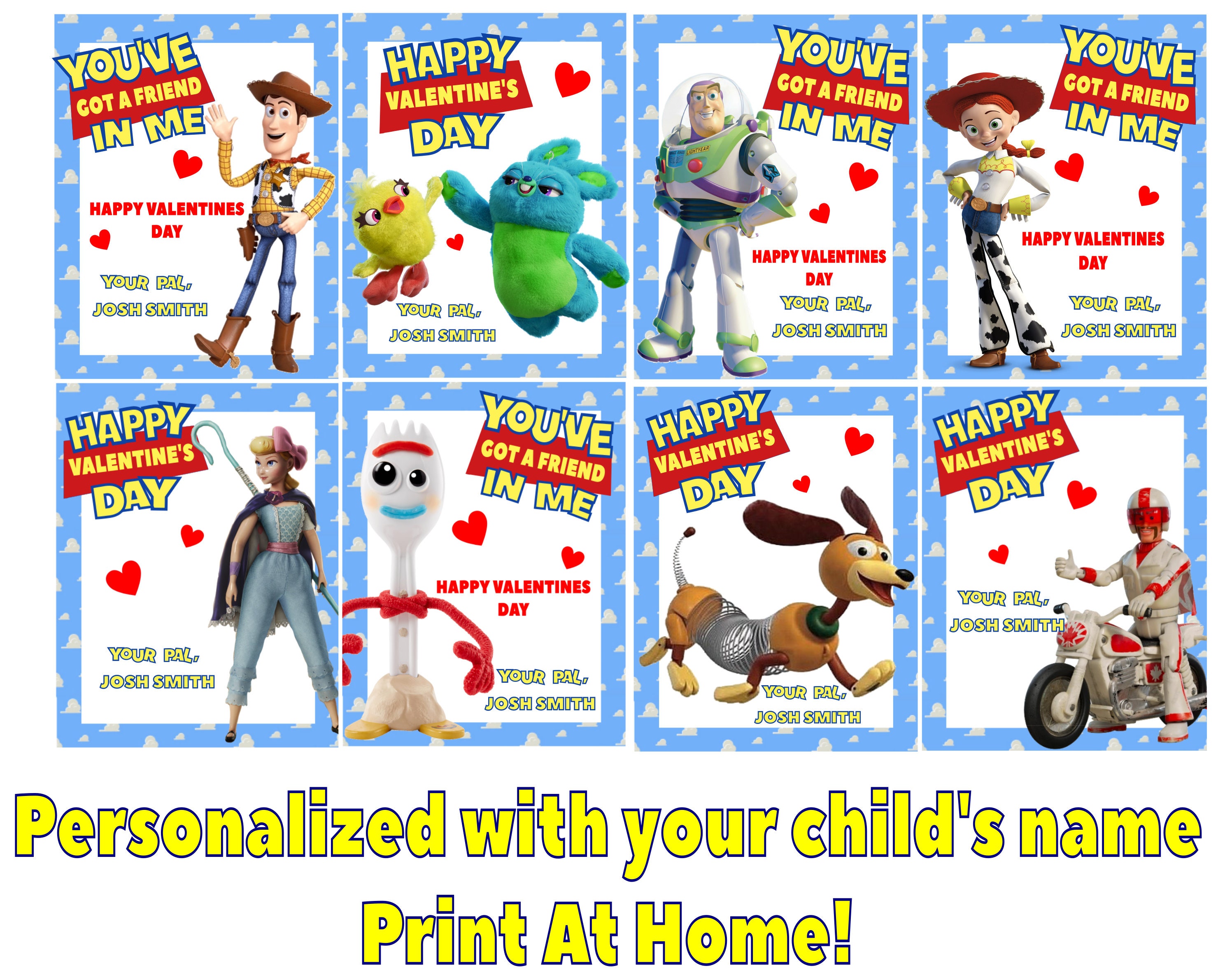 Customized Toy Story Valentine's Day Cards - Printable - Print at Home ...