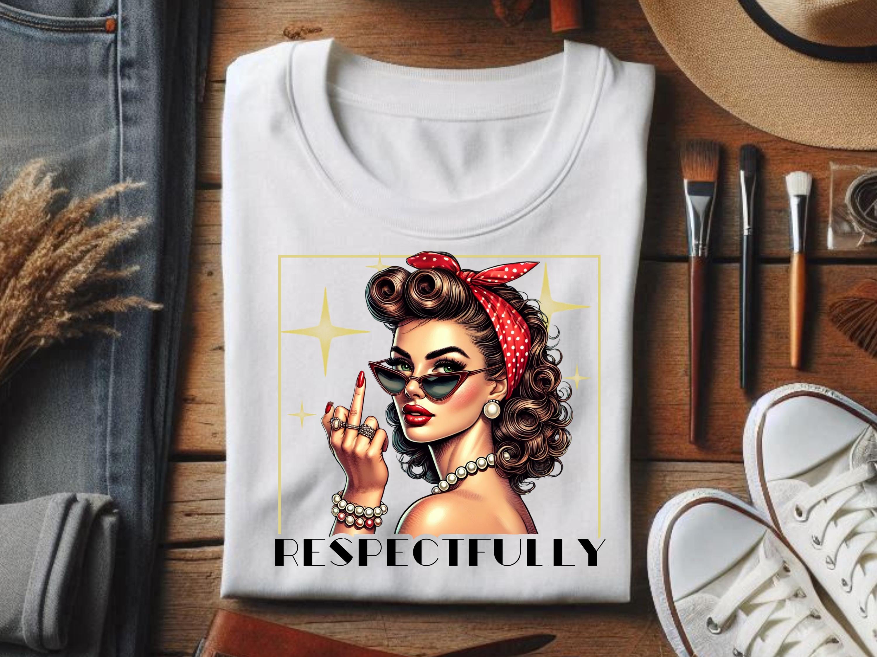 Respectfully Retro Chic PNG, Pop Art Feminist Sublimation, Empowered Women Digital Print, Girl Power Pin-Up Design, DTF DTG Transfer