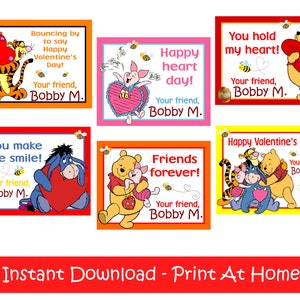 Winne the Pooh Valentinstagskarten - druckbar - Sofortiger Download Print zu Hause - Valentinstagskarten zum Ausdrucken für Kinder
