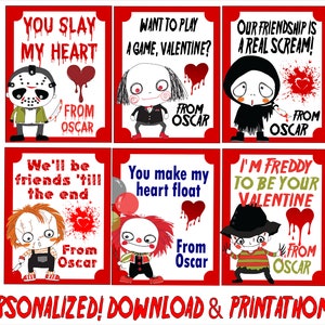 Cartões de dia dos namorados de personagens de terror personalizados - para impressão - imprimir em casa - cartões de dia dos namorados para impressão para crianças