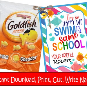 Goldfish Valentine&#39;s Day Cards - Printable - Instant Download Print at Home - Printable Valentine Cards for Kids