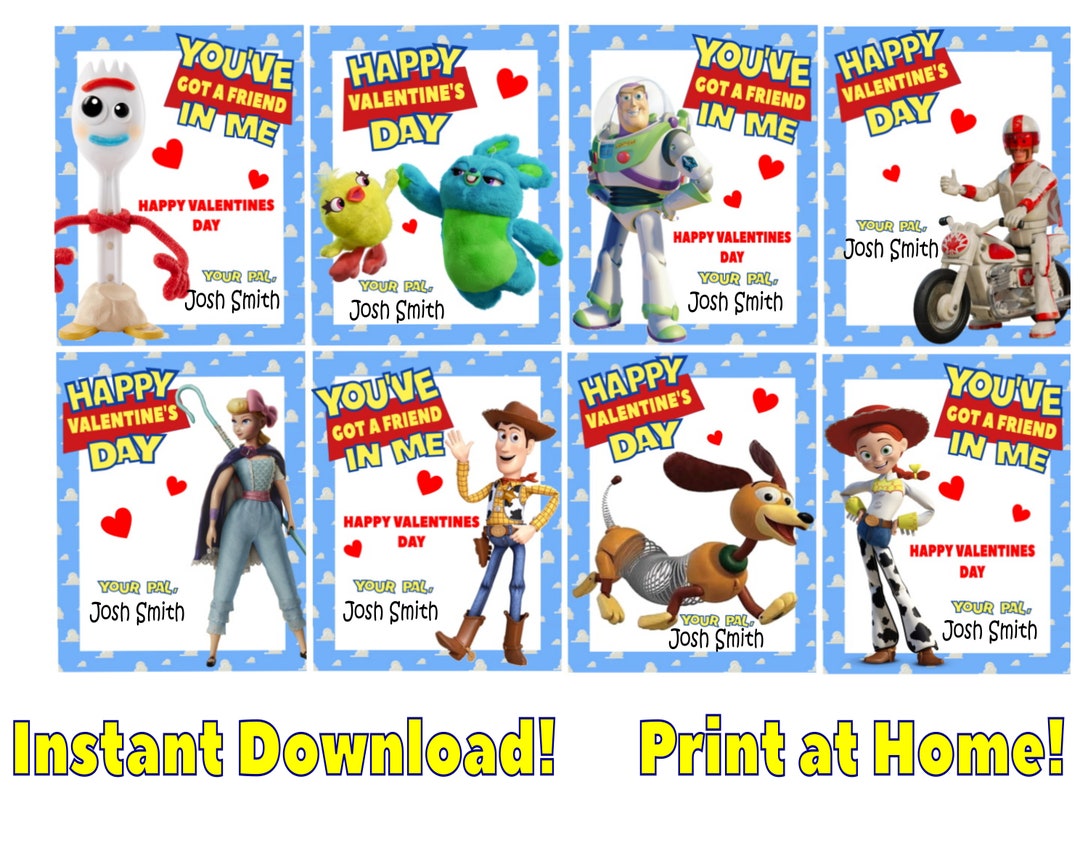 Toy Story Valentine s Day Cards Printable Instant Download Print At Home Printable Valentine